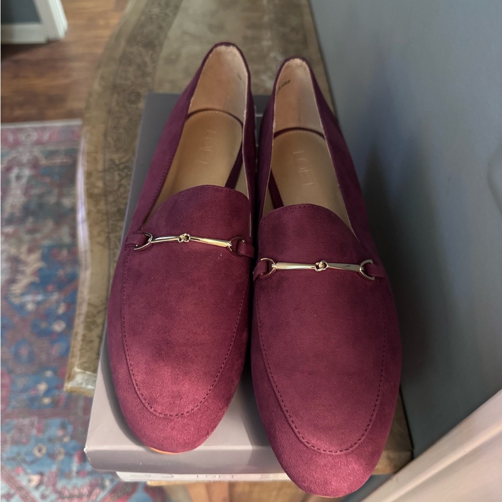 LOFT Burgundy Flat Loafers NIB. Never worn.